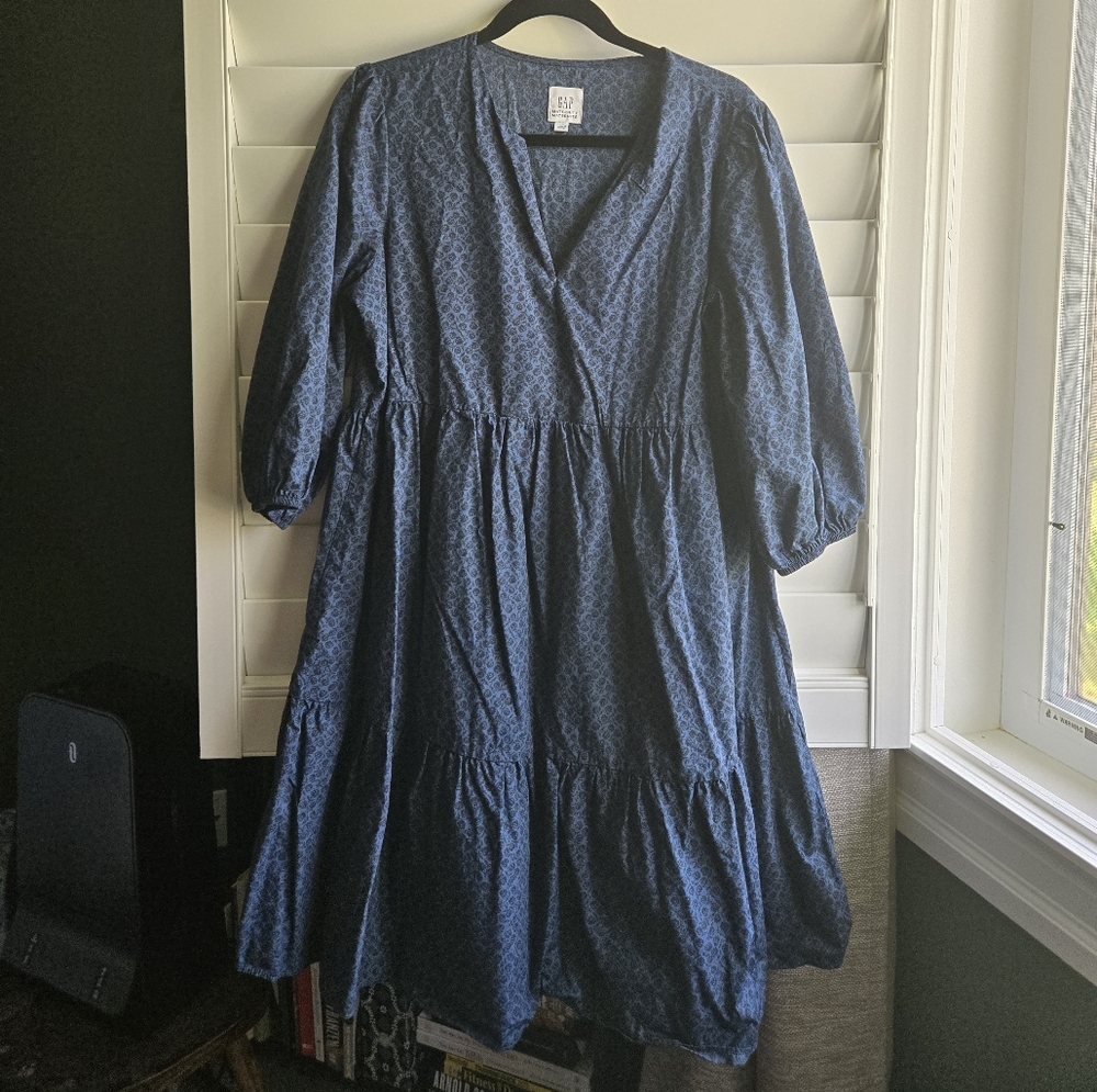 Gap Blue Patterned Midi Maternity Dress - Cottagecore